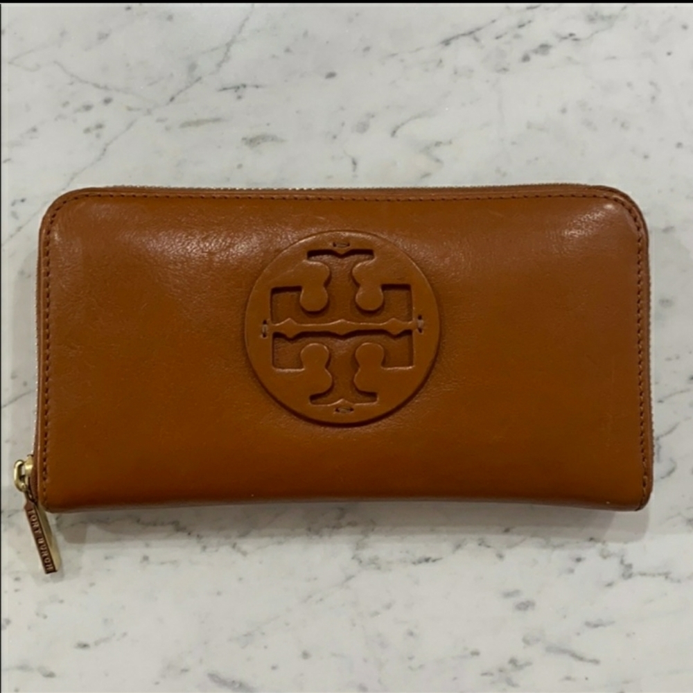 Tory Burch brown large leather wallet